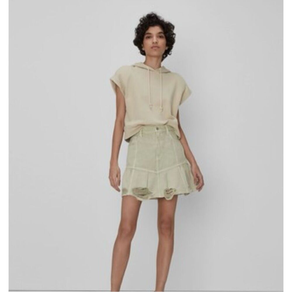 7 For All Mankind Peplum Distressed Denim Skirt in Soft Olive sz 30 NWT SOLD OUT - Picture 2 of 10
